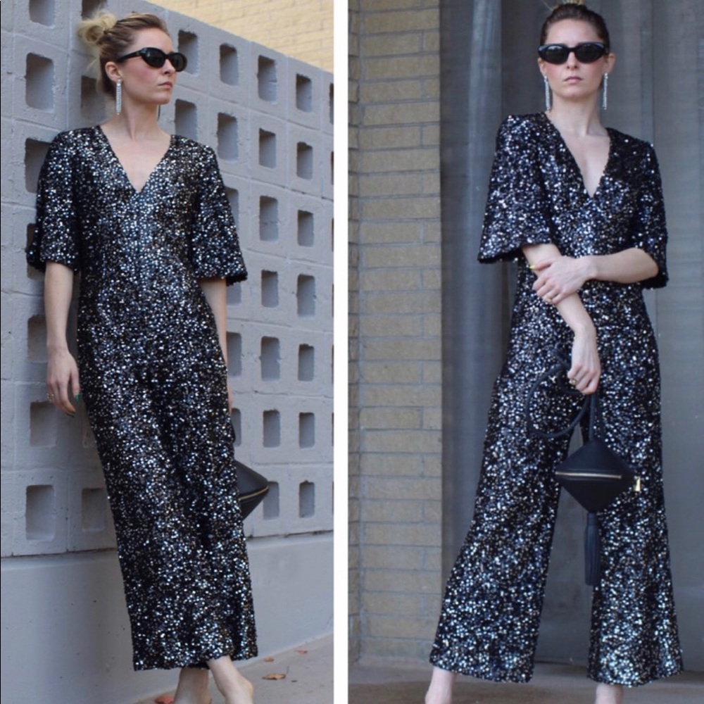 NWT Black Halo Keely Sequin Jumpsuit